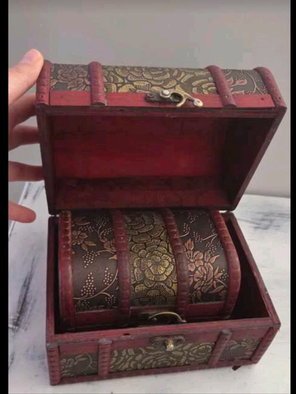 Vintage-Style Decorative Treasure Chest Set - Brown & Gold 3pcs